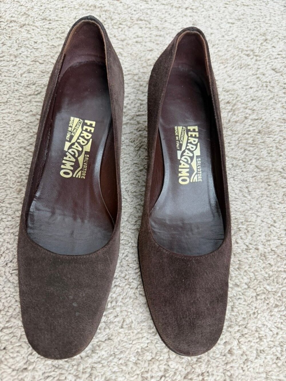 Salvatore Ferragamo Brown Suede Pumps Womens 6.5 Low Heel Italy